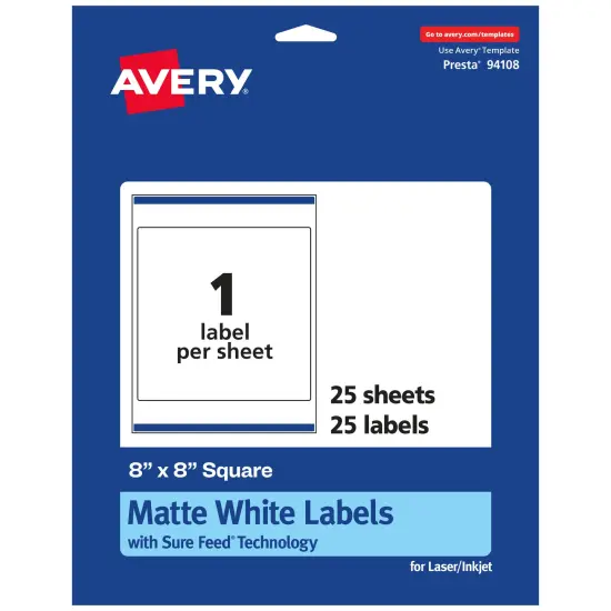 Avery Matte White Square Labels, 8" x 8" {1}