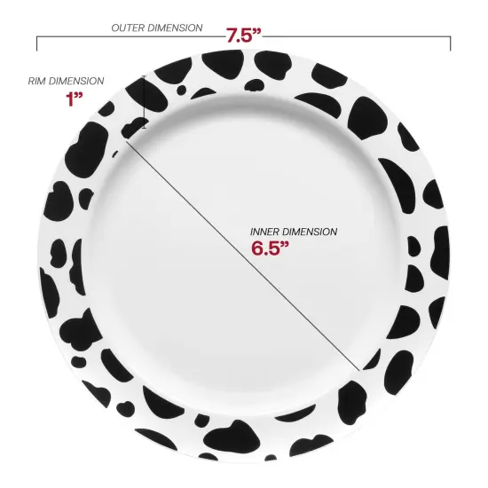 White with Black Dalmatian Spots Round Disposable Plastic Appetizer/Salad Plates - 7.5" (120 Plates) {3}