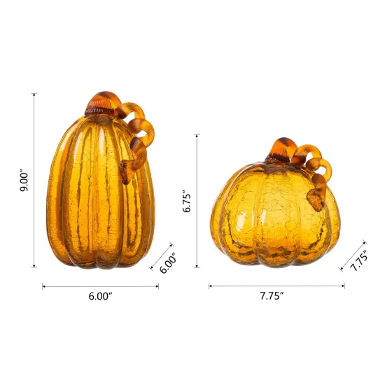 Set of 2 Handmade Amber & Crackle Glass Pumpkin Amber&Crackle {6}