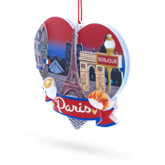 Paris Heart with Eiffel Tower and Bonjour Caf&eacute; Resin Christmas Ornament {3}