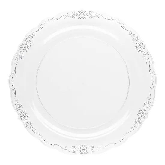 Clear with Silver Vintage Rim Round Disposable Plastic Appetizer/Salad Plates - 7.5" (120 Plates) {2}