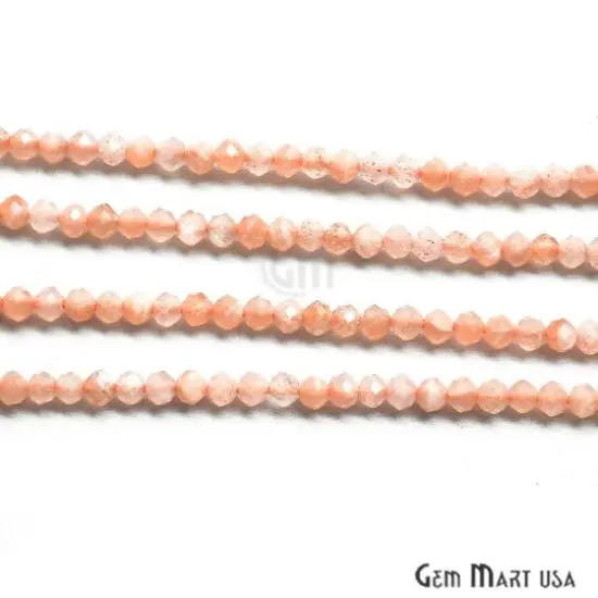 Peach Moonstone Rondelle Beads, 12-13 Inch Gemstone Strands, Drilled Strung Nugget Beads, Faceted Round, 2-2.5mm {7}