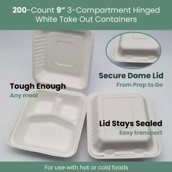 Northlight 200-Count Single Compartment Hinged White Take Out Containers - 9" {7}