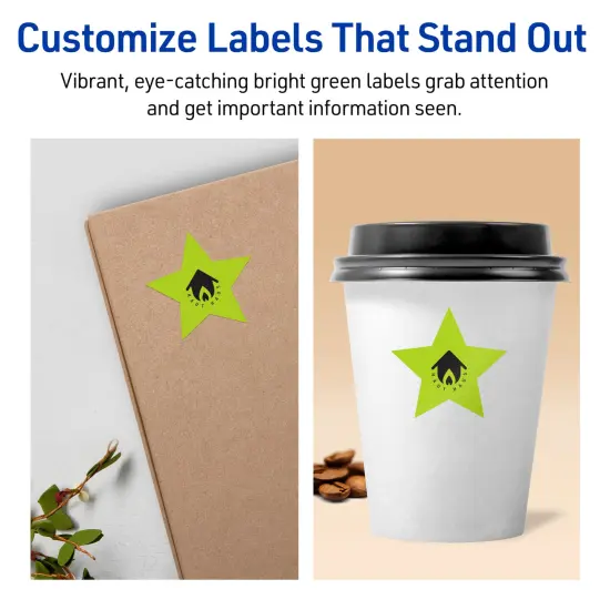 Avery Bright Green Paper Labels, 2-1/4" x 2-3/8" Star {3}