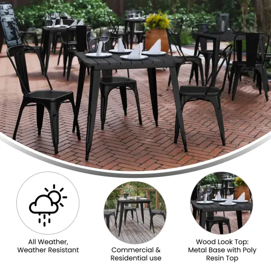 Merrick Lane Dryden Indoor/Outdoor Dining Table, 31.5" Square All Weather Poly Resin Top with Steel Base BlackTop/BlackFrame {4}