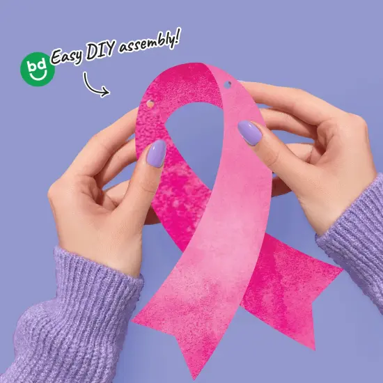 Big Dot of Happiness Pink Ribbon Garland Banner, Breast Cancer Awareness Support Decor, 30 Feet of Cord, 15 Double-Sided Pink Ribbon Pieces {4}