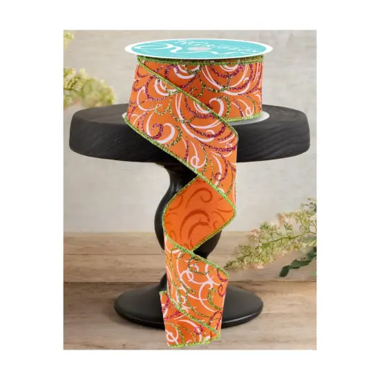 1.5" Multi Swirls Glitter Ribbon: Orange/Pink/Lime (10 Yard) {2}