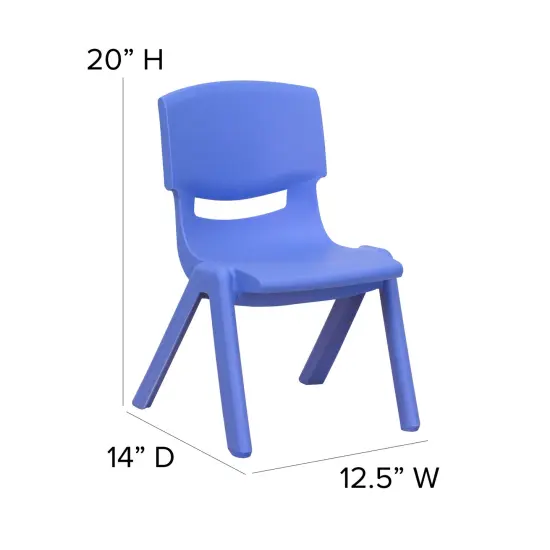 Emma and Oliver 4 Pack Plastic Stackable Pre-K/School Chairs with 10.5"H Seat Blue {4}