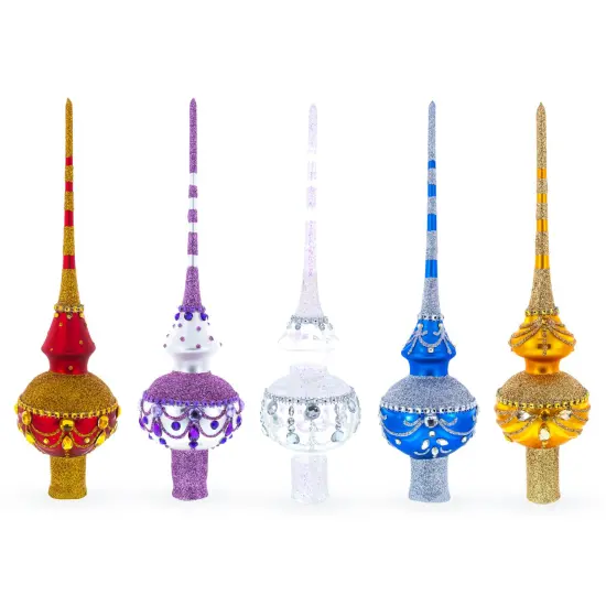 Vibrant Sapphire Blue with Festive Accents Glass Christmas Tree Topper {6}