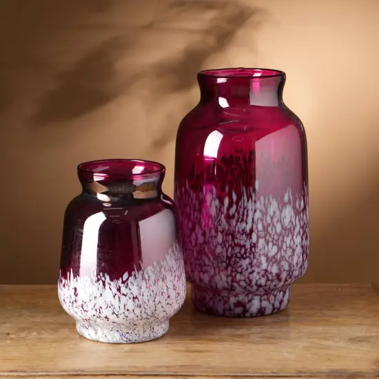 Decorative Ruby Lustre With Splutter Glass Vase-8" Inch Height {1}