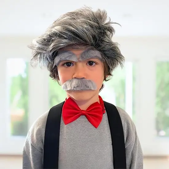 4E's Novelty Old Man Costume for Kids Boys 100th Days of School Includes Suspenders, Gray Stick On Moustache & Eyebrows, Bow Tie. Grandpa Costume Accessory {2}