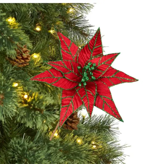 9.5" Red Velvet Poinsettia Stem {4}