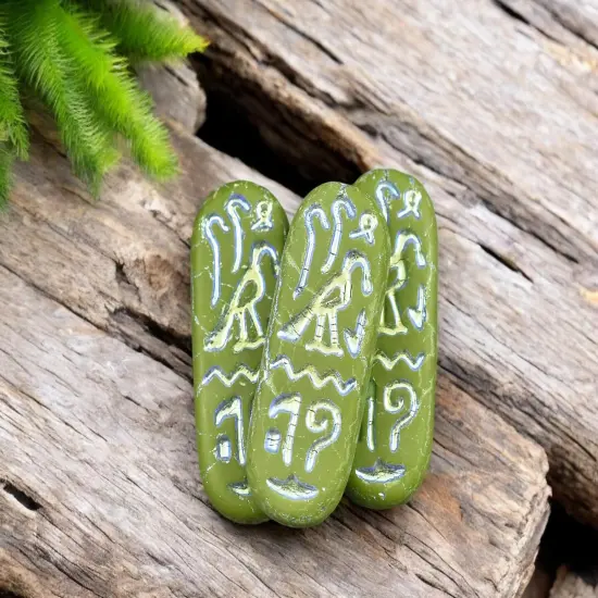 *6* 25x10mm Matte Opaque Olive Green Rainbow Metallic Egyptian Cartouche Oval Beads {1}