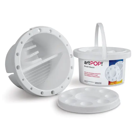 artPOP! Brush Basin, Multi-Use Brush Tub with Paint Brush Holder, Dual Chamber Artist Brush Washer with Palette Lid {2}