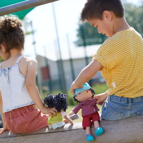 HABA William 12" Soft Doll - Black Baby Boy Doll (Machine Washable) Perfect Plush Toy for 18 Months & Up with Removable Clothing and Embroidered Face Multicolor {7}