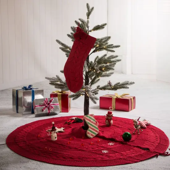 Set of 2 Knitted Polyester Christmas Decoration(Stocking & Tree Skirt) Stocking&Tree Skirt {1}