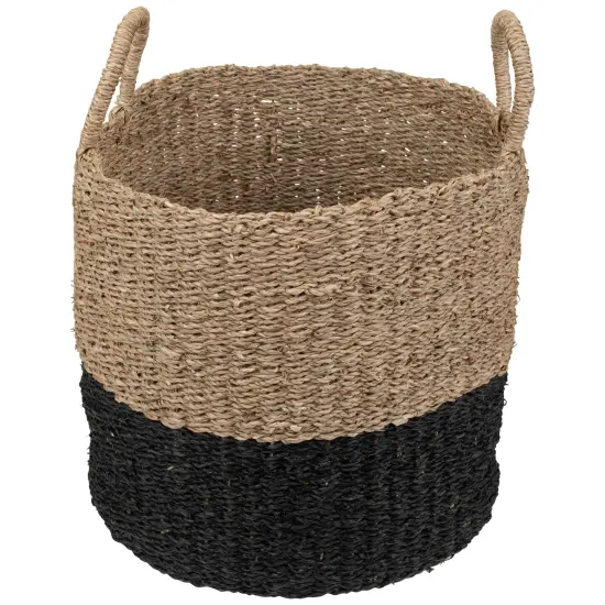 Northlight Round Wicker Table and Floor Baskets - Beige and Black - Set of 3 {5}