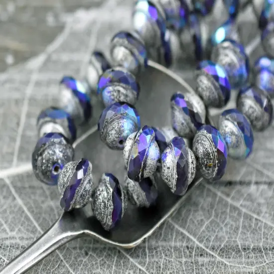 White Silver Washed Matte Violet Purple AB Saturn Beads - Choose Your Size {4}