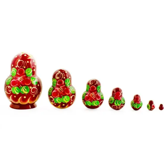 Set of 7 Red and Green DressNesting Dolls 3.5 Inches {3}