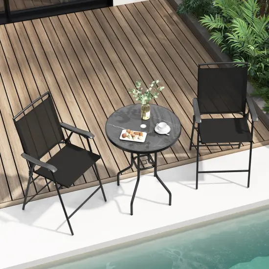 Costway 3 PCS Outdoor Bar Stool Set with DPC Tabletop Umbrella Hole & Footrest 2 Chairs {1}