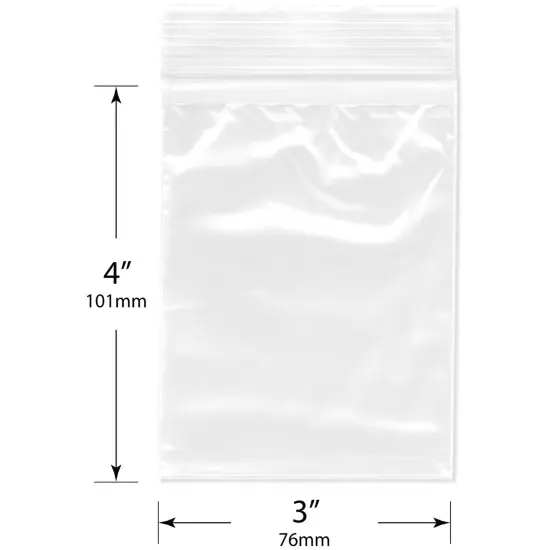 Plymor 3" x 4", 2 Mil with Pouch Zipper Reclosable Plastic Bags {3}