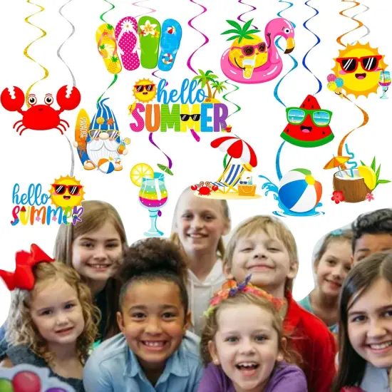 Summer Beach Pool Party Hanging Swirls Hello Summer Party Decoration 20pcs Beach Pool Themed Swirl Ceiling Summer Party Hanging Streamer for Hawaii Beach Pool Party Baby Shower Supplies {5}