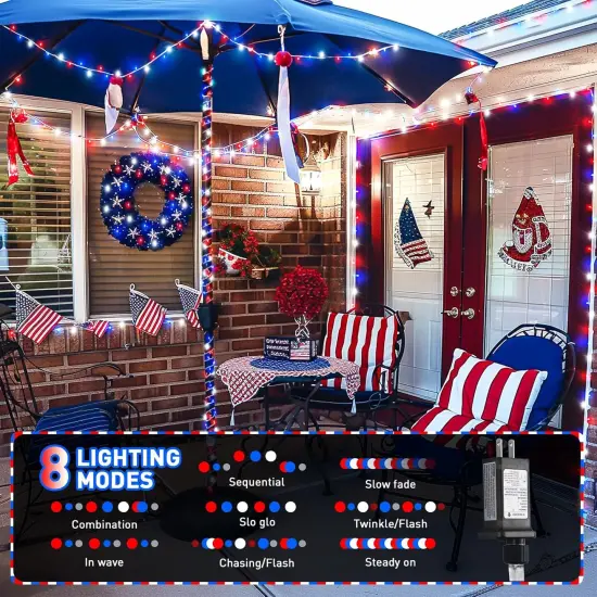 Red White & Blue Lights Clear Wire, 66 Ft 200 LED 4th of July Decorations {2}