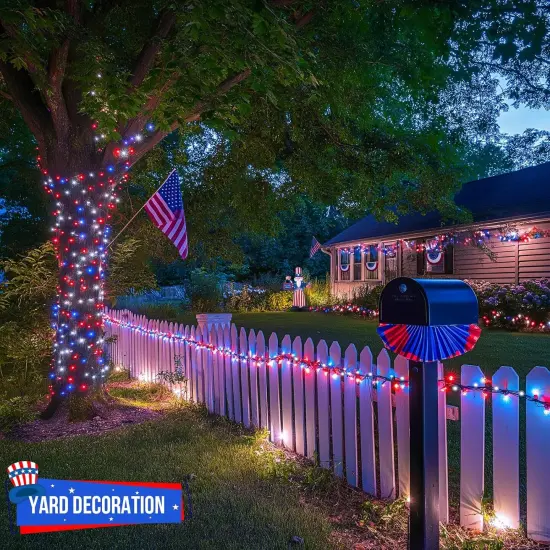 500 LED Red White and Blue Lights 4th of July Decorations, 173ft 8 Modes 4th of July Lights Outdoor, Waterproof Patriotic String Light Plug in for Memorial Day Independence Day Holiday Decor {3}