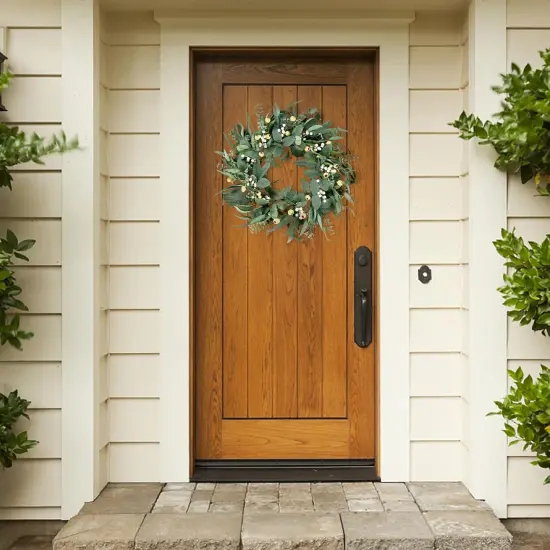 Artificial Eucalyptus Wreath for Front Door 21 Inch Greenery Wreath Green Leaves {3}
