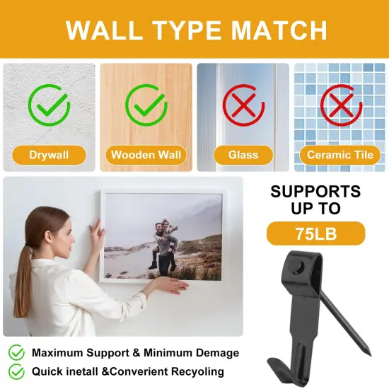 385Pcs Picture Hanging Kit with Heavy Duty Picture Hanging Hooks, Sawtooth, Hardware Nails and Picture Hanging Tool, Wall Hangers for Frame, Painting, Art, Photo (Black) {3}