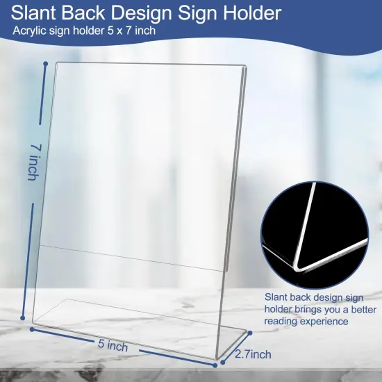 Wbtran Slanted Back Acrylic Sign Holder 5 x 7, Clear Tabletop Sign Holder, Acrylic Stands for Display 5 x 7, Plastic Paper Sign Holder for Office, Home, Restaurant (6 Pack) {5}