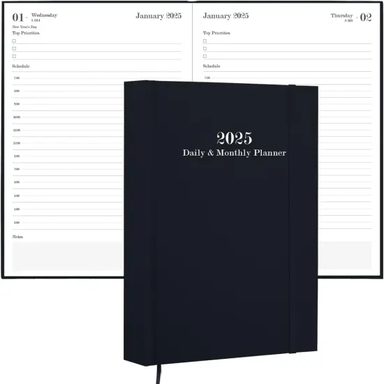 2025 Daily & Monthly Planner - 2025 Daily Planner One Page Per Day from January 2025 to December 2025, Hourly Appointment Book Perfect Organizer Daily Life, Fabric Cover, 5.8'' x 8.3'', Black {1}