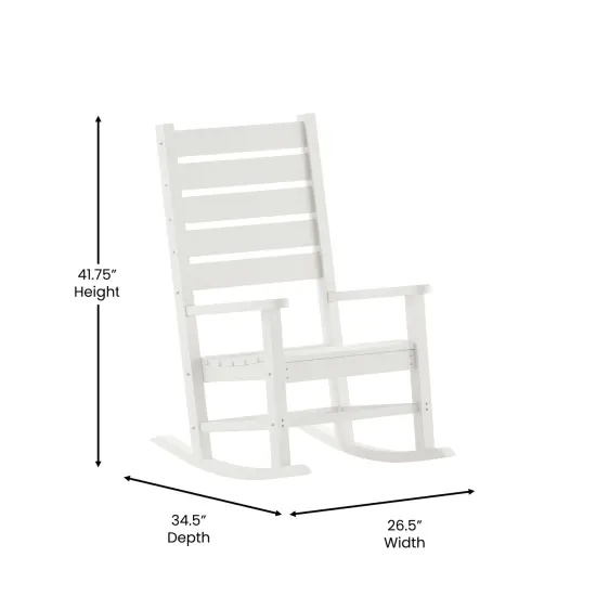 Merrick Lane Fielder Set of 2 Contemporary Rocking Chairs, All-Weather HDPE Indoor/Outdoor Rockers White {5}