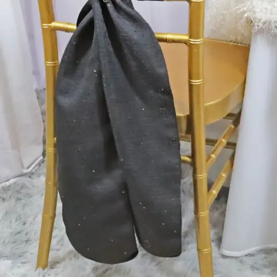 10 Pieces Pewter or Charcoal Sequin Burlap Chair Sashes, 8"x108" Rustic Glam Event Decor {5}