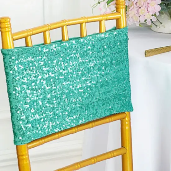 10 Pieces Sparkling Tiff Blue or Aqua Blue Sequin Stretch Spandex Chair Bands 7 x 13 Inches {4}
