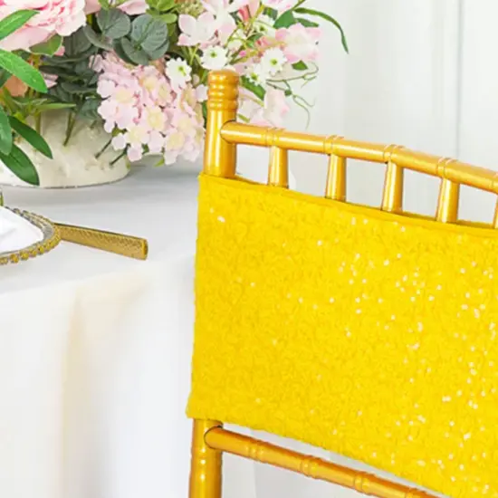 10 Pieces Luxurious Champagne Sequin Stretch Spandex Chair Bands 7 x 13 Inches {5}