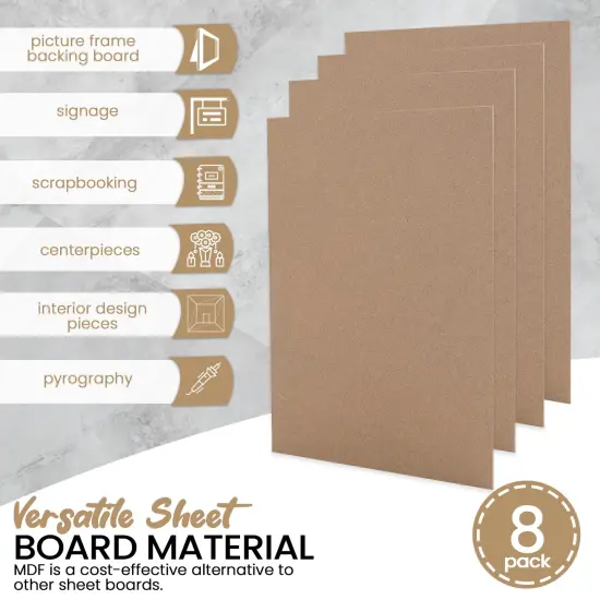 (8-Pack) CalPalmy 8” x 10” MDF Boards - 2mm Thick Boards for Carpentry, Interior Design, Hobby Crafts, and More - with Smooth, Unfinished Sides and Sanded Edges {4}
