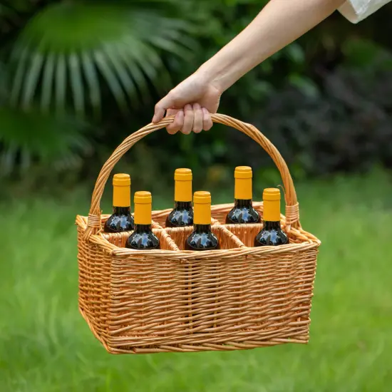 Wickewise Indoor and Outdoor 6 Bottle Wine and Beverage Wicker Tote Basket &ndash; Perfect for Beer, Champagne, Bar Accessories, Home Bars, Picnics, Parties, and Bachelor Party Favors, Brown {3}