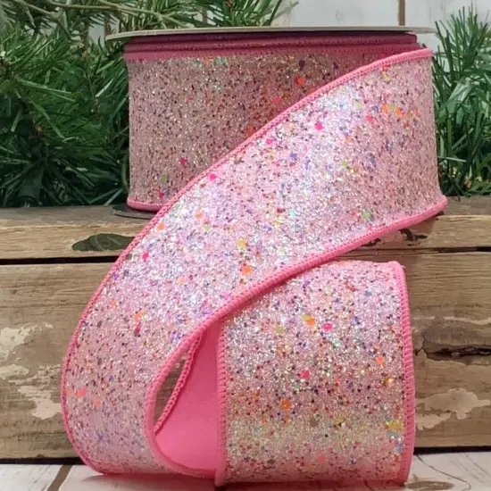 2.5" Glitter Confetti Ribbon: Pink (10 Yards) {1}