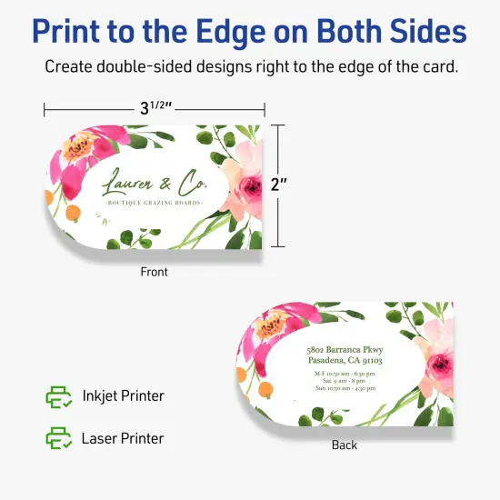 Avery Printable Arched Business Cards, Sure Feed Technology, 2" x 3-1/2", Matte White Cardstock, Print-to-The-Edge, Laser/Inkjet Printable, 80 Total {6}