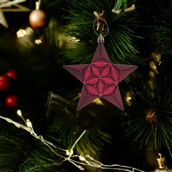 DAK 12ct Matte Burgundy Glittered Star Shatterproof Christmas Ornaments 5" Red {3}