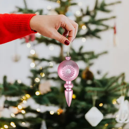 DAK 4ct Bubblegum Pink Shatterproof Matte Retro Reflector Christmas Finial Ornaments 7.5" {4}