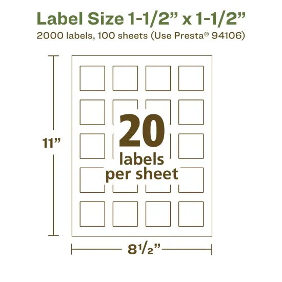 Avery Recycled Matte White Labels,1-1/2" x 1-1/2" Square {5}