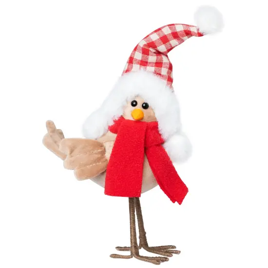 Northlight Standing Bird with Scarf and Plaid Hat Christmas Figure - 10" - Beige {3}