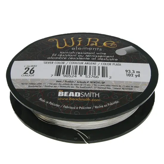 The Beadsmith Wire Elements 26-Gauge Lacquered Tarnish-Resistant Copper Wire for Jewelry Making, 102 Yard, 93.3 Meter, &frac14; Pound Spool (Silver Color) {2}