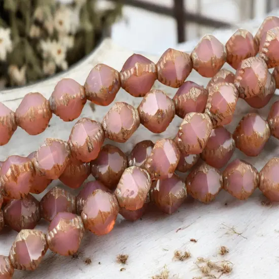 *15* 8x10mm Pink Opaline Picasso Faceted Bicone Beads {6}