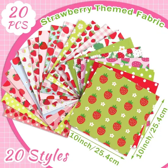 20 Pcs 10''x10'' Quilting Fabric Square Summer Strawberry Quiltted Fabric {2}