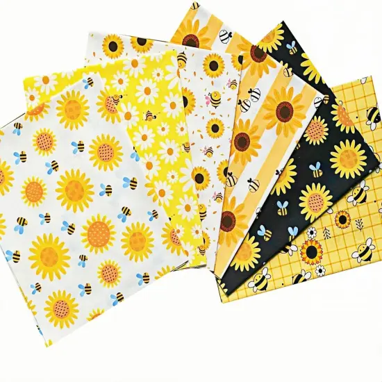 6Pcs Bee Cotton Pre-CutFabric Fat Quarters Sunflower Daisy Honeycomb Quilt {1}