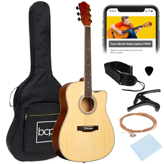 Best Choice Products 41in Full Size Beginner Acoustic Guitar Set with Case, Strap, Capo, Strings Aged Natural {7}