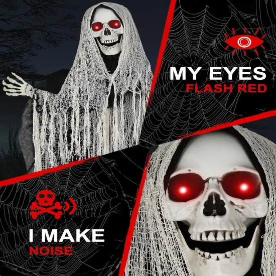 Life-Size Animated Grim Reaper Halloween Animatronic Decorations Outdoor {3}